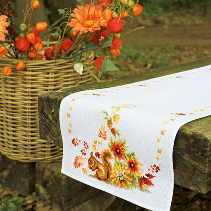 DIY Table Runner kit "Aida table runner kit Squirrel in autumn"