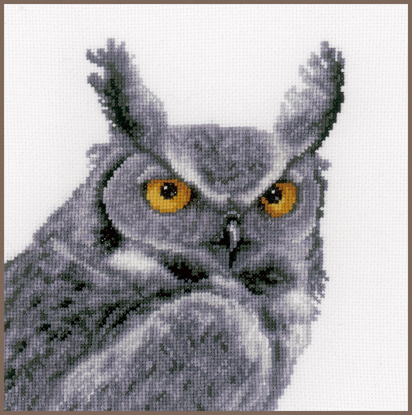 DIY Counted cross stitch kit Grey owl 17 x 17 cm / 6.8