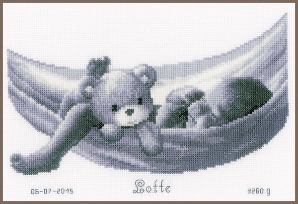 DIY Counted cross stitch kit Baby in hammock 27 x 19 cm / 10.8