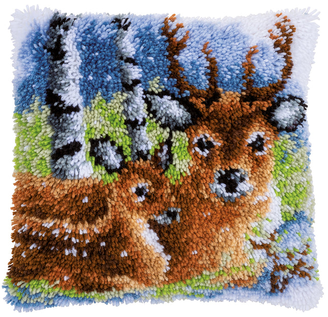DIY Latch Hook Cushion Kit "Deer in the snow"