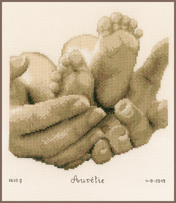 DIY Counted cross stitch kit Baby feet 22 x 23 cm / 8.8