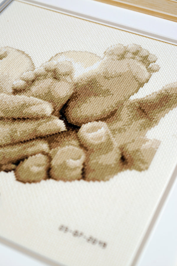 DIY Counted cross stitch kit Baby feet 22 x 23 cm / 8.8