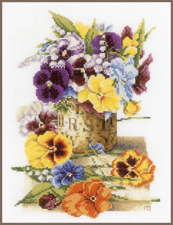 DIY Counted cross stitch kit Pot of pansies