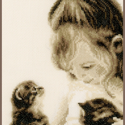 DIY Counted cross stitch kit Girls & kittens 17 x 27 cm / 6.8" x 10.8"