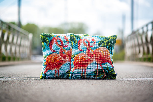 DIY Cross stitch cushion kit Flamingos