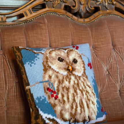 DIY Cross stitch cushion kit Winter owl