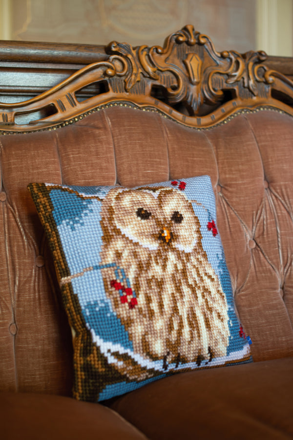 DIY Cross stitch cushion kit Winter owl