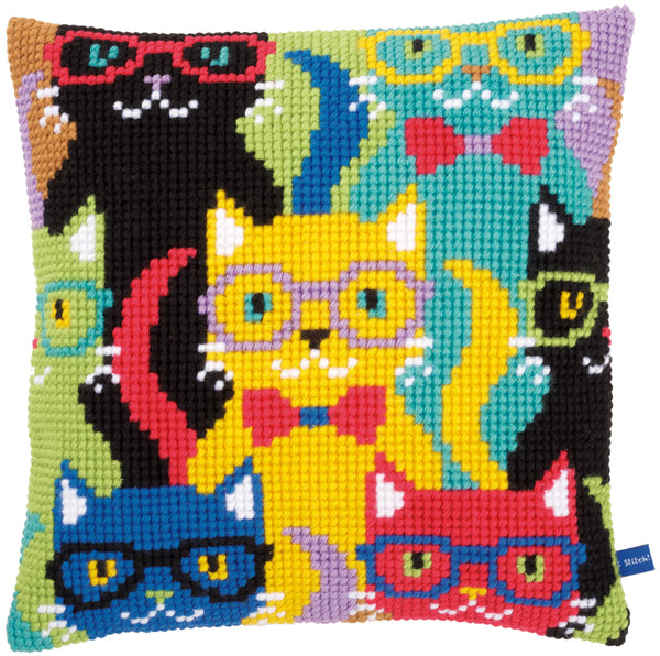 DIY Cross stitch cushion kit Funny cats