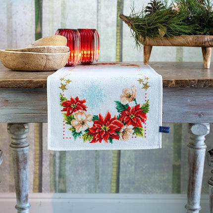 DIY Table Runner kit "Aida table runner kit Christmas flowers"