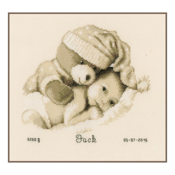 DIY Counted cross stitch kit Baby & teddy 22 x 20 cm / 8.8" x 8"