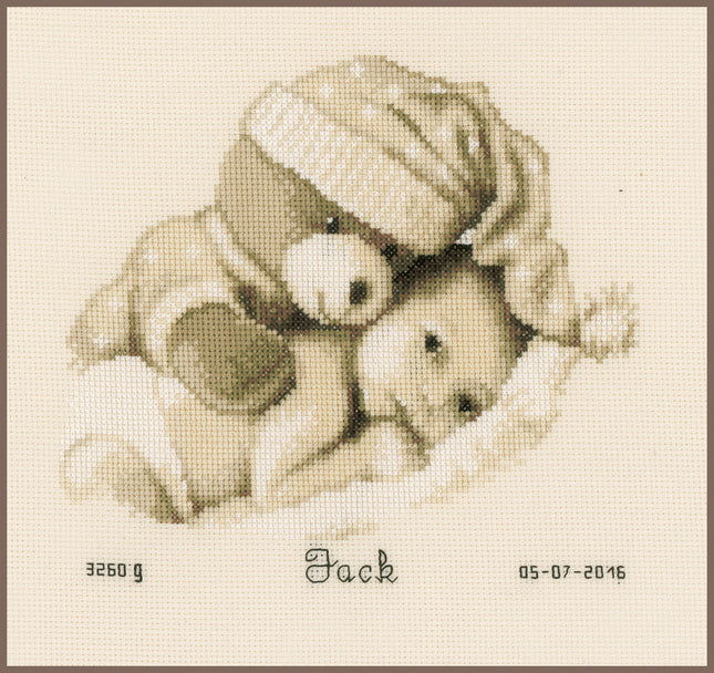 DIY Counted cross stitch kit Baby & teddy 22 x 20 cm / 8.8" x 8"
