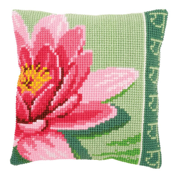 DIY Cross stitch cushion kit Pink lotus flower