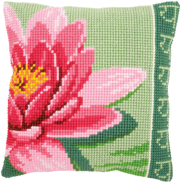 DIY Cross stitch cushion kit Pink lotus flower