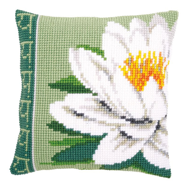 DIY Cross stitch cushion kit White lotus flower