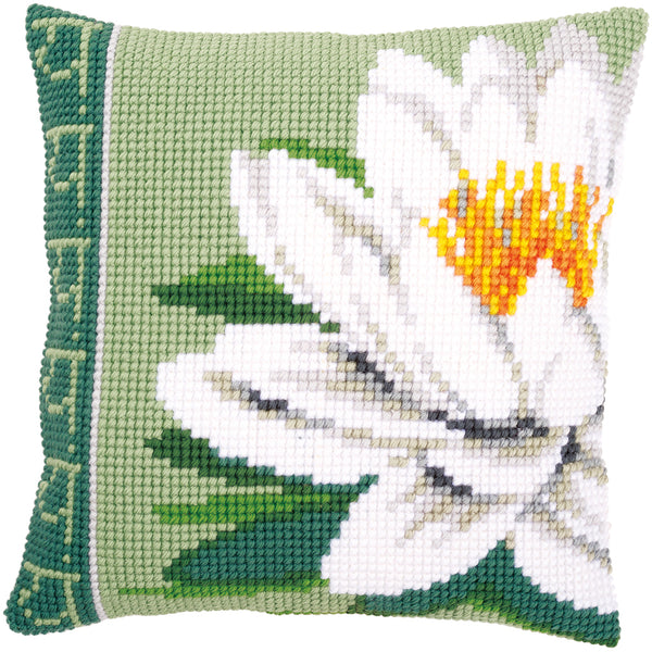 DIY Cross stitch cushion kit White lotus flower