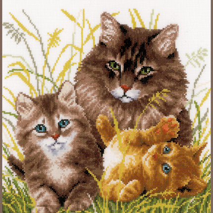DIY Counted cross stitch kit Cat family 26 x 28 cm / 10.4" x 11.2"