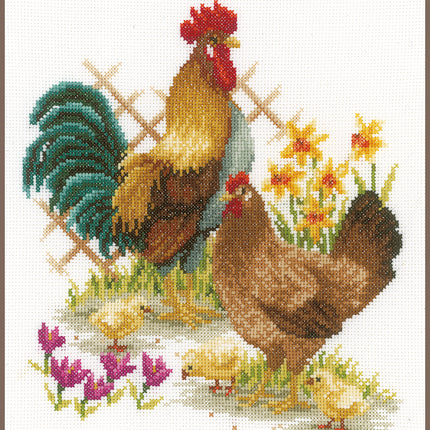 DIY Counted cross stitch kit Chicken family 24 x 26 cm / 9.6" x 10.4"