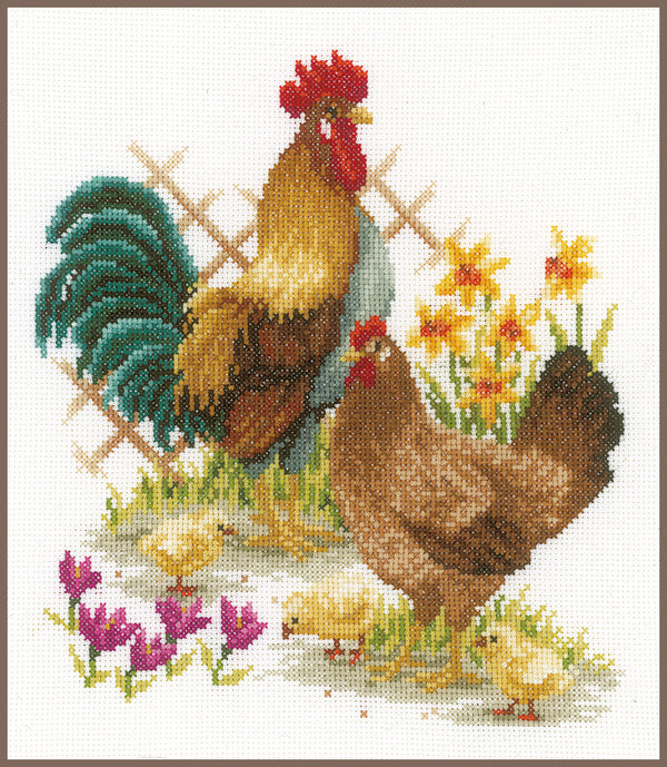 DIY Counted cross stitch kit Chicken family 24 x 26 cm / 9.6