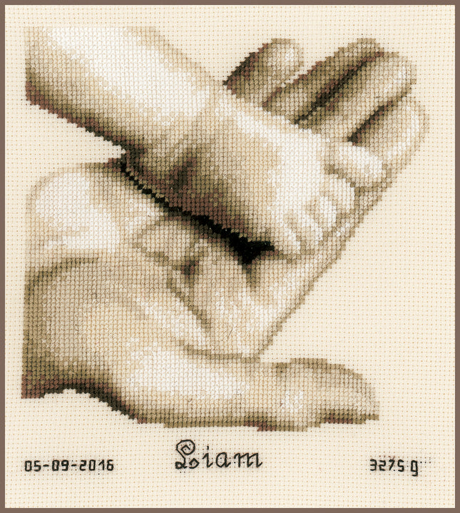 DIY Counted cross stitch kit Baby foot on hand 14 x 16 cm / 5.6" x 6.4"
