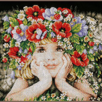 DIY Counted cross stitch kit Girl with flowers