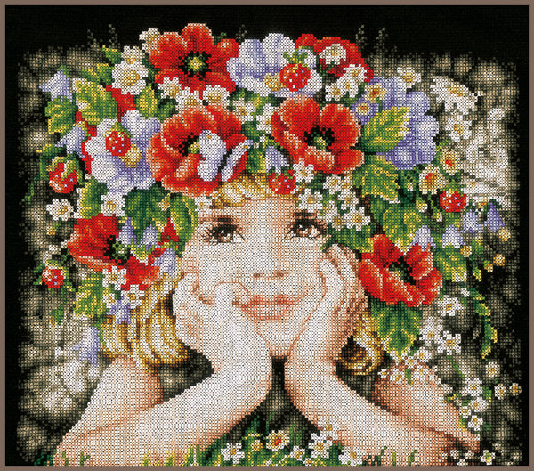 DIY Counted cross stitch kit Girl with flowers