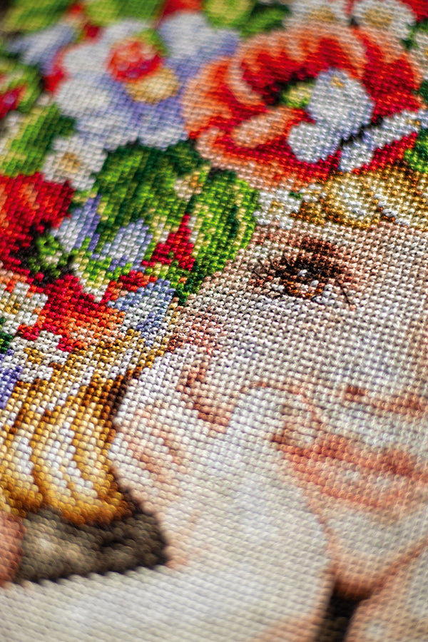 DIY Counted cross stitch kit Girl with flowers