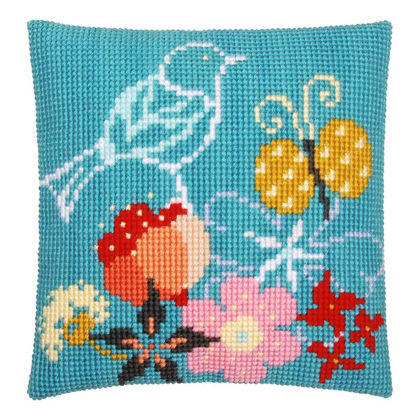 DIY Cross stitch cushion kit Bird & butterfly