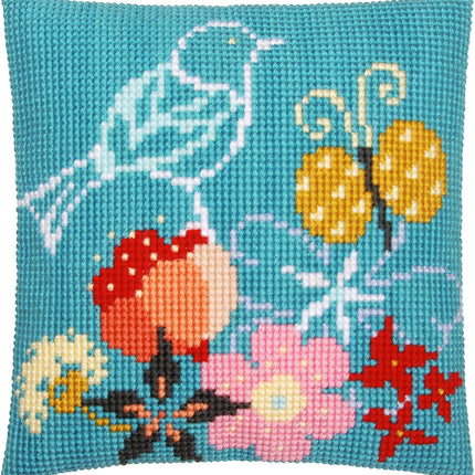 DIY Cross stitch cushion kit Bird & butterfly