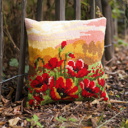 DIY Cross stitch cushion kit Poppy meadow