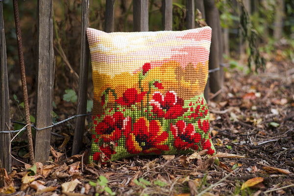 DIY Cross stitch cushion kit Poppy meadow