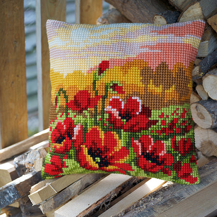 DIY Cross stitch cushion kit Poppy meadow