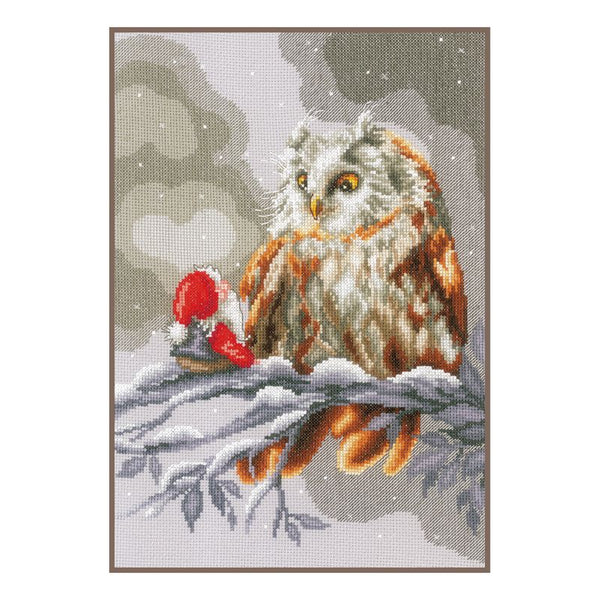 DIY Counted cross stitch kit Owl and gnome 22 x 32 cm / 8.8" x 12.8"