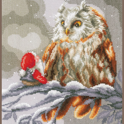 DIY Counted cross stitch kit Owl and gnome 22 x 32 cm / 8.8" x 12.8"
