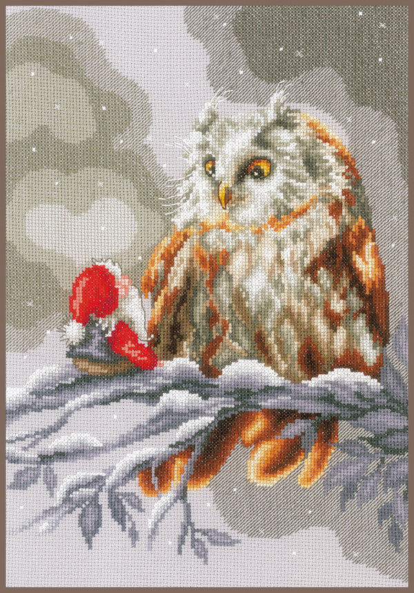 DIY Counted cross stitch kit Owl and gnome 22 x 32 cm / 8.8