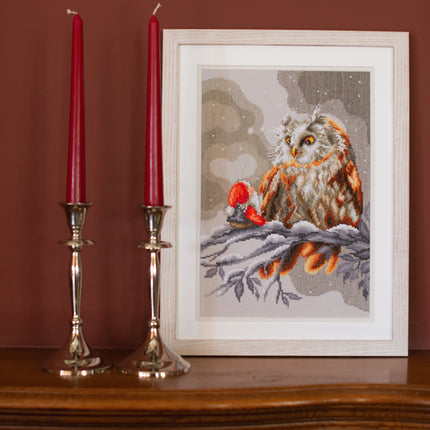 DIY Counted cross stitch kit Owl and gnome 22 x 32 cm / 8.8" x 12.8"