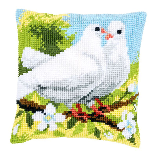 DIY Cross stitch cushion kit White pigeons