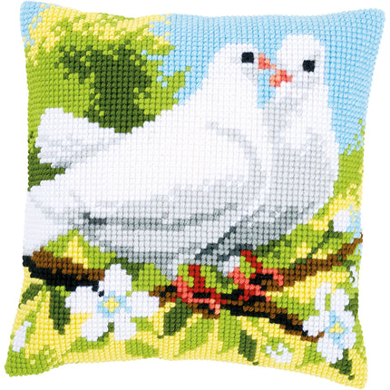 DIY Cross stitch cushion kit White pigeons