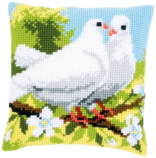 DIY Cross stitch cushion kit White pigeons