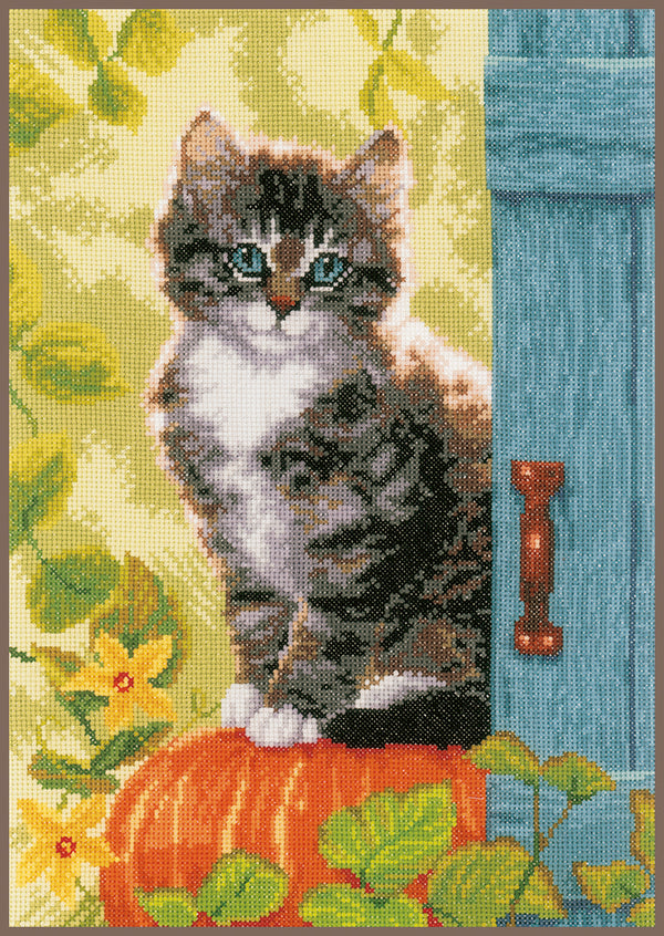 DIY Counted cross stitch kit Cat & pumpkin 25 x 35 cm / 10