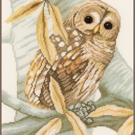 DIY Counted cross stitch kit Owl and leaves