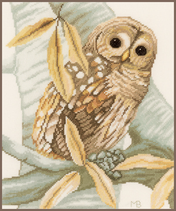 DIY Counted cross stitch kit Owl and leaves