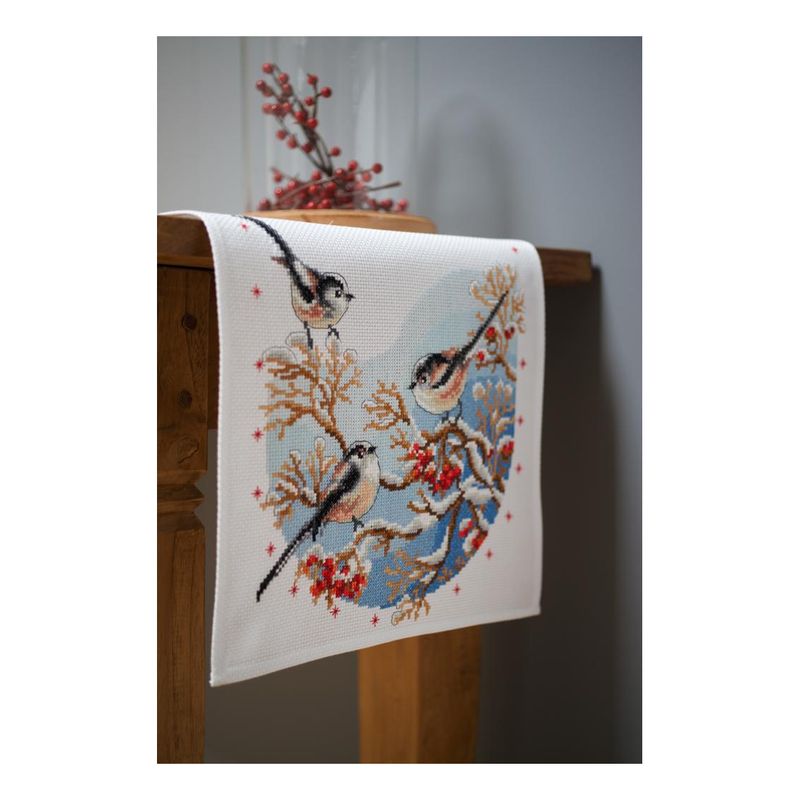 DIY Table Runner kit "Aida table runner kit Long-tailed tits&red berries"