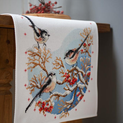 DIY Table Runner kit "Aida table runner kit Long-tailed tits&red berries"