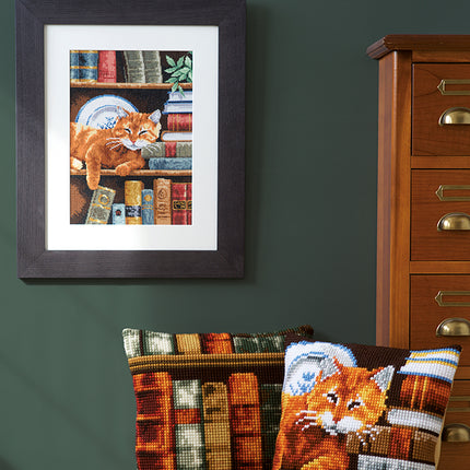 DIY Counted cross stitch kit Cat on Bookshelf 25 x 35 cm / 10" x 14"