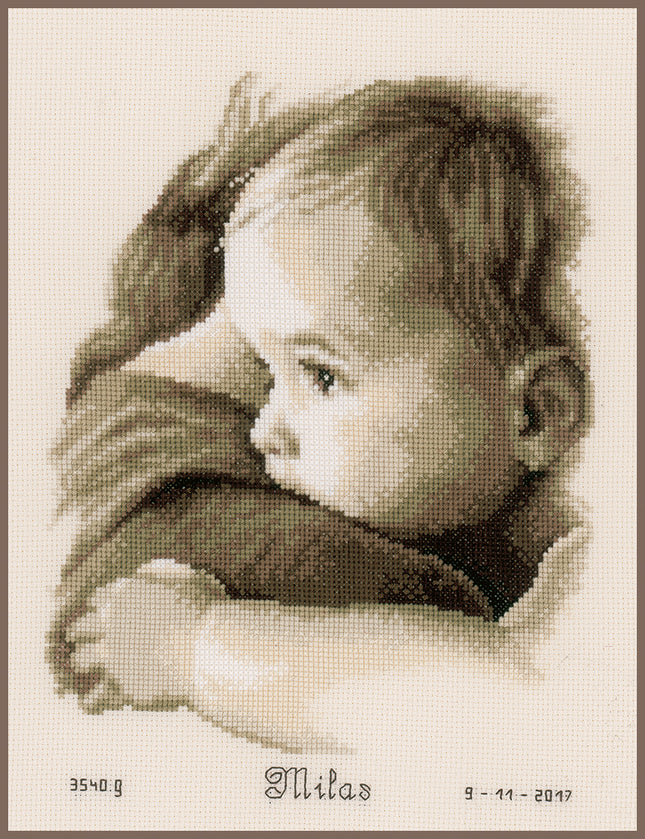DIY Counted cross stitch kit Baby hug 22 x 28 cm / 8.8" x 11.2"