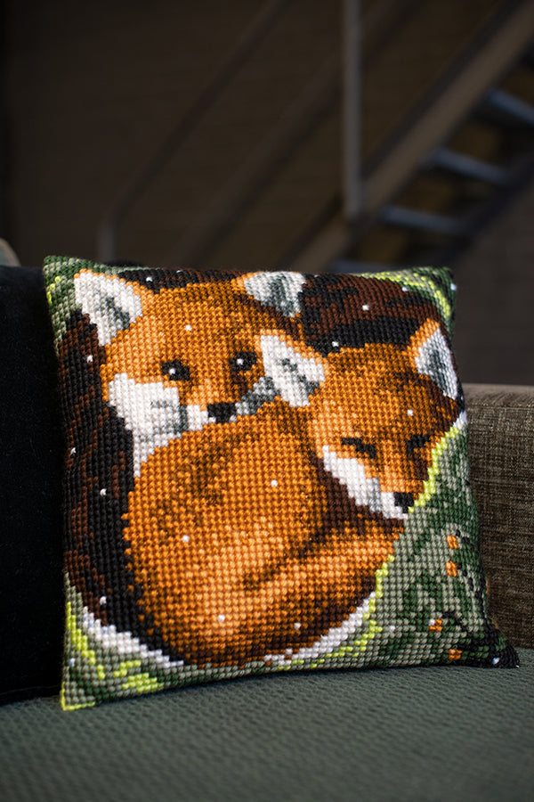 DIY Cross stitch cushion kit Foxes