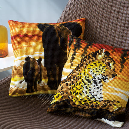 DIY Cross stitch cushion kit Leopard