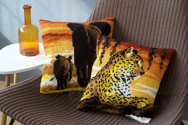 DIY Cross stitch cushion kit Leopard