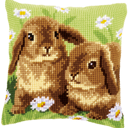 DIY Cross stitch cushion kit Two rabbits