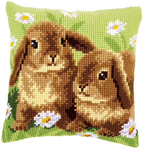 DIY Cross stitch cushion kit Two rabbits